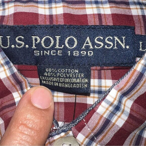 New! US POLO ASSN Red & Blue Plaid Long Sleeve Button Down Shirt Men’s Sz L - Picture 11 of 11